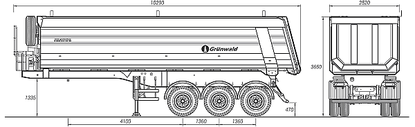 Полуприцеп самосвальный Грюнвальд 9453-0000010-50 38 куба, BPW 3x12, 1335, Michelin HD, 2ошиновка, HYVA